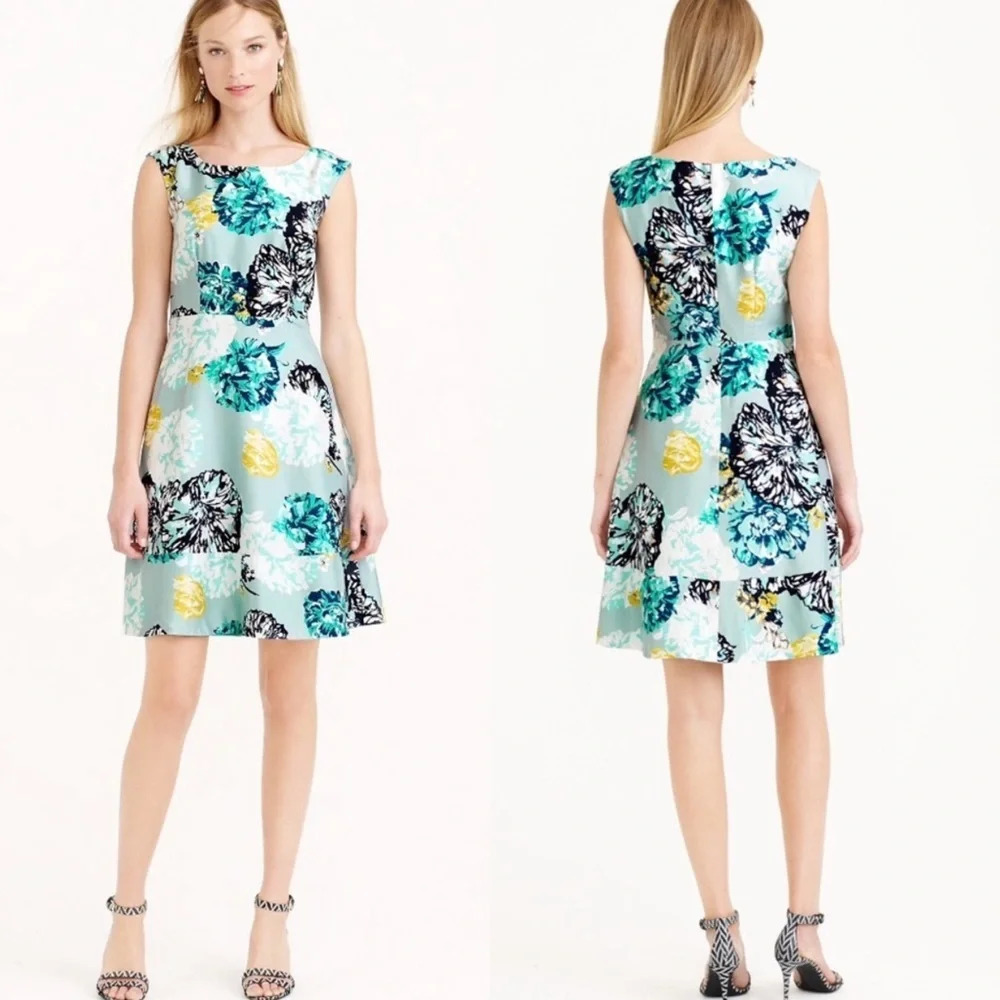 J. Crew Turquoise Blue Aquatic Floral Silk Dress Size Women’s Size 4